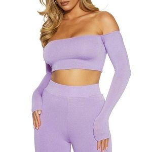 Naked Wardrobe The NW Get Off My Shoulders Crop Top in Iris